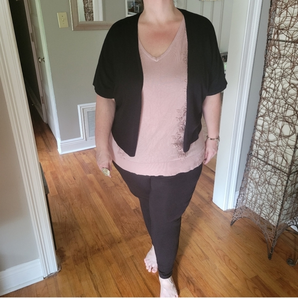 Lightweight Lane Bryant Sweater Raised Appliqué Embroidery Dusty Rose Pink 18/20 - Picture 13 of 16